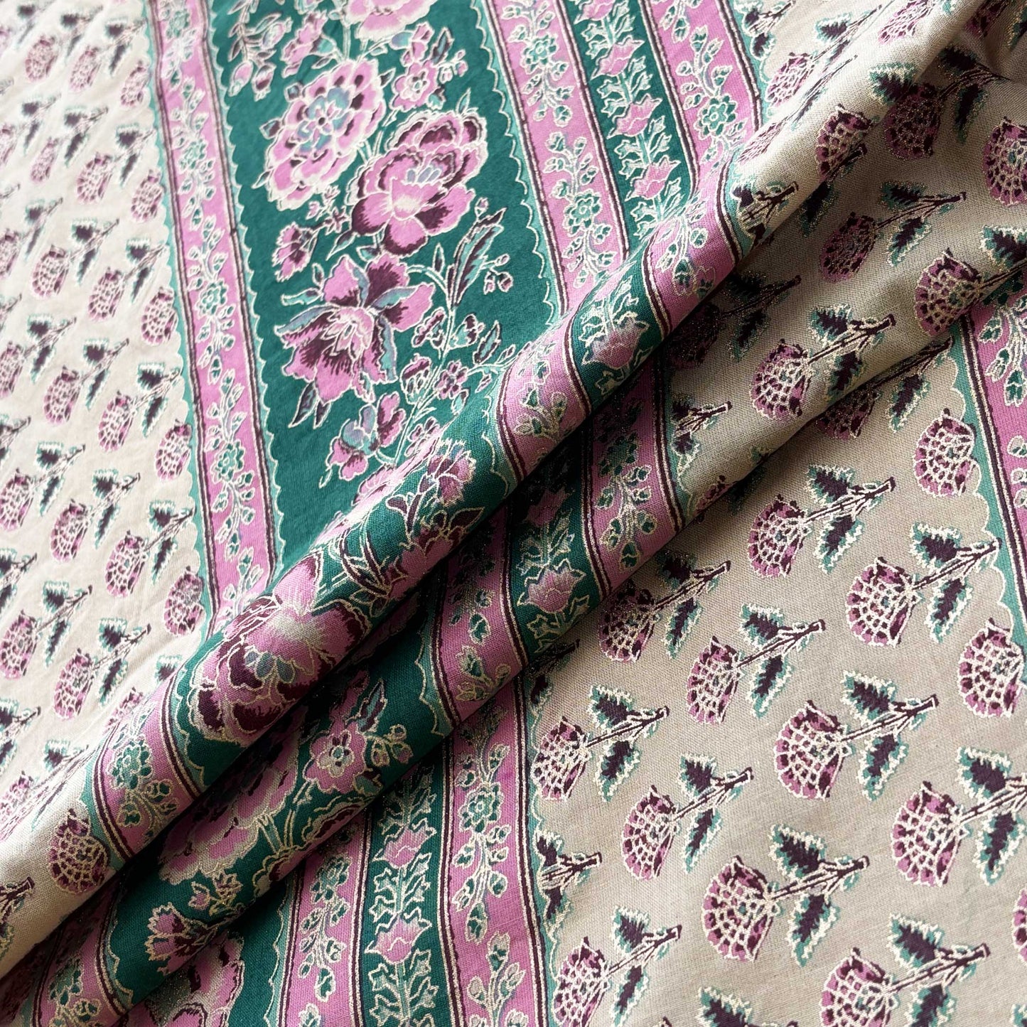Dark Green Foil Print Cotton Fabric PB-23762