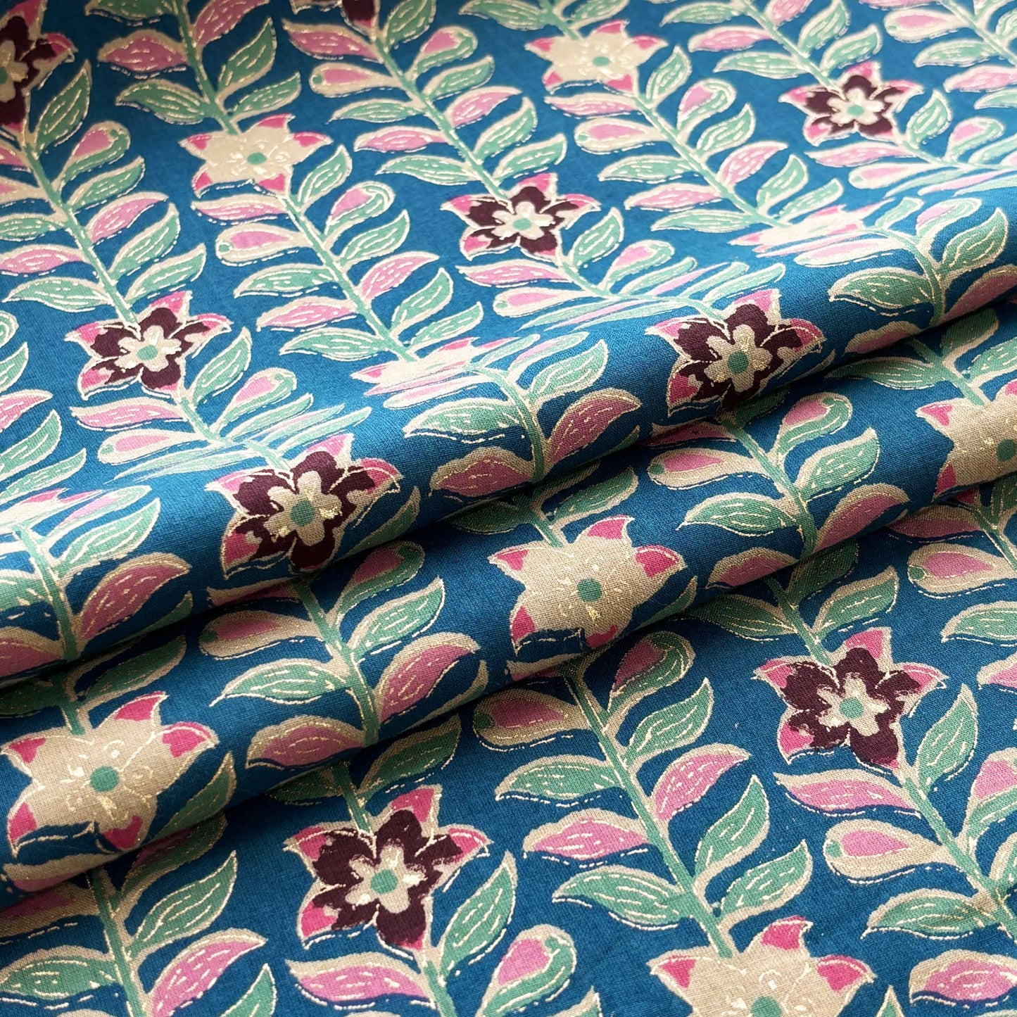 Blue Foil Print Cotton Fabric PB-23767