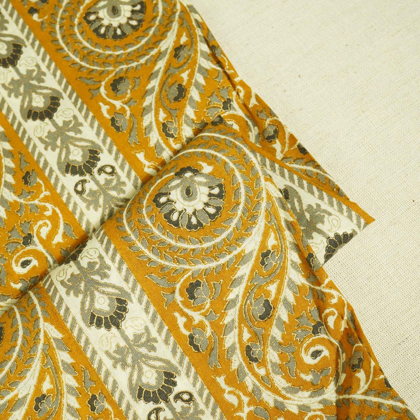 Mustard Floral Foil Print Cotton Fabric PB-23769