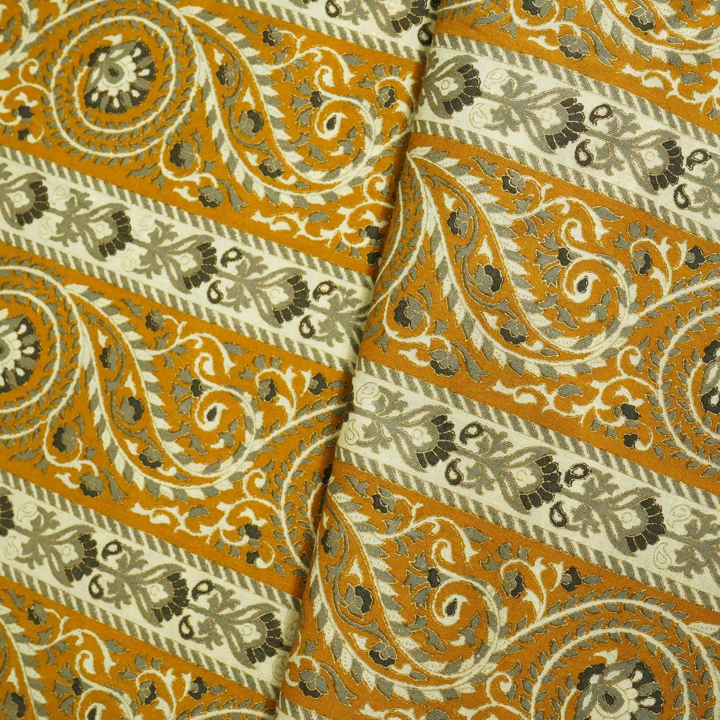 Mustard Floral Foil Print Cotton Fabric PB-23769