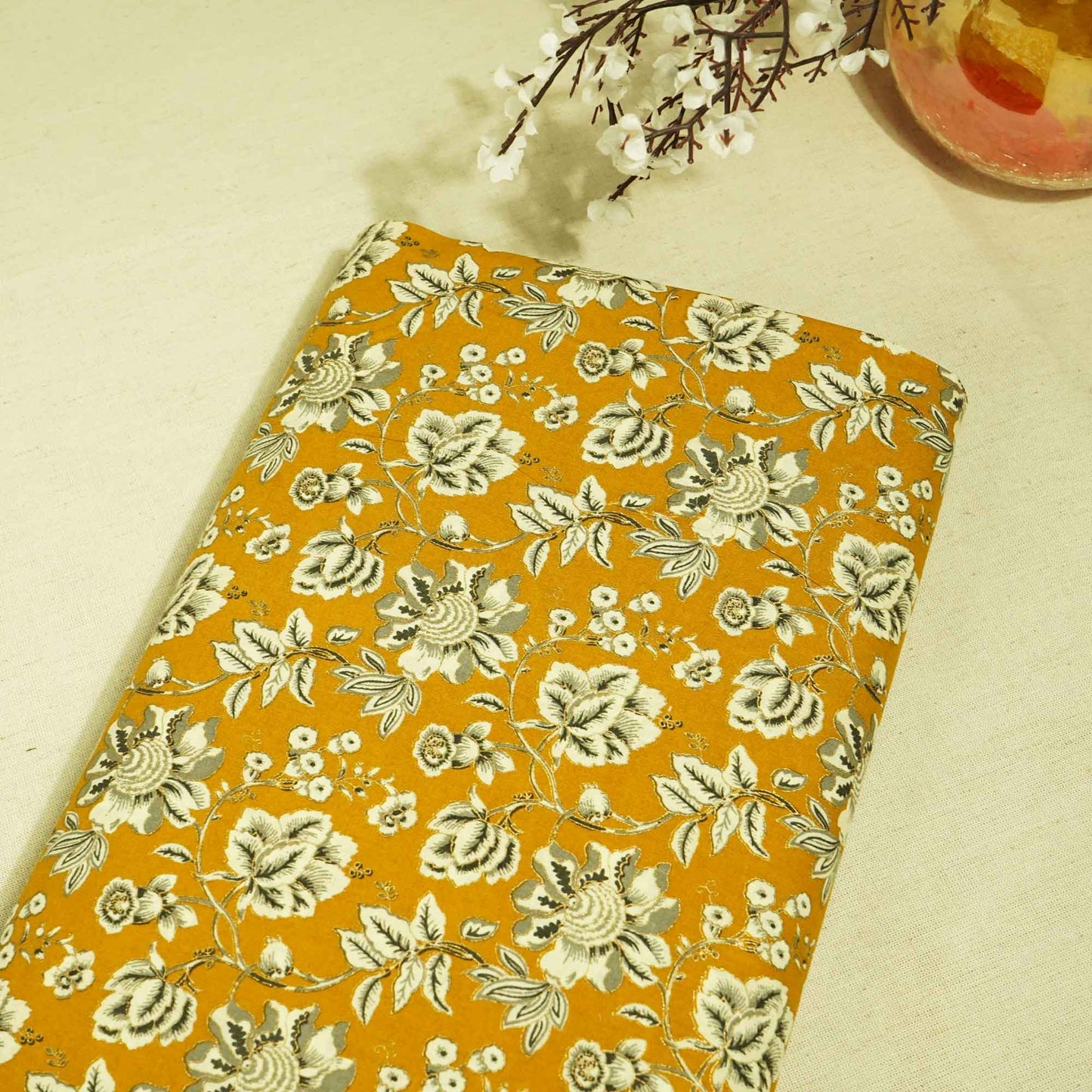 Mustard Foil Print Cotton Fabric PB-23770
