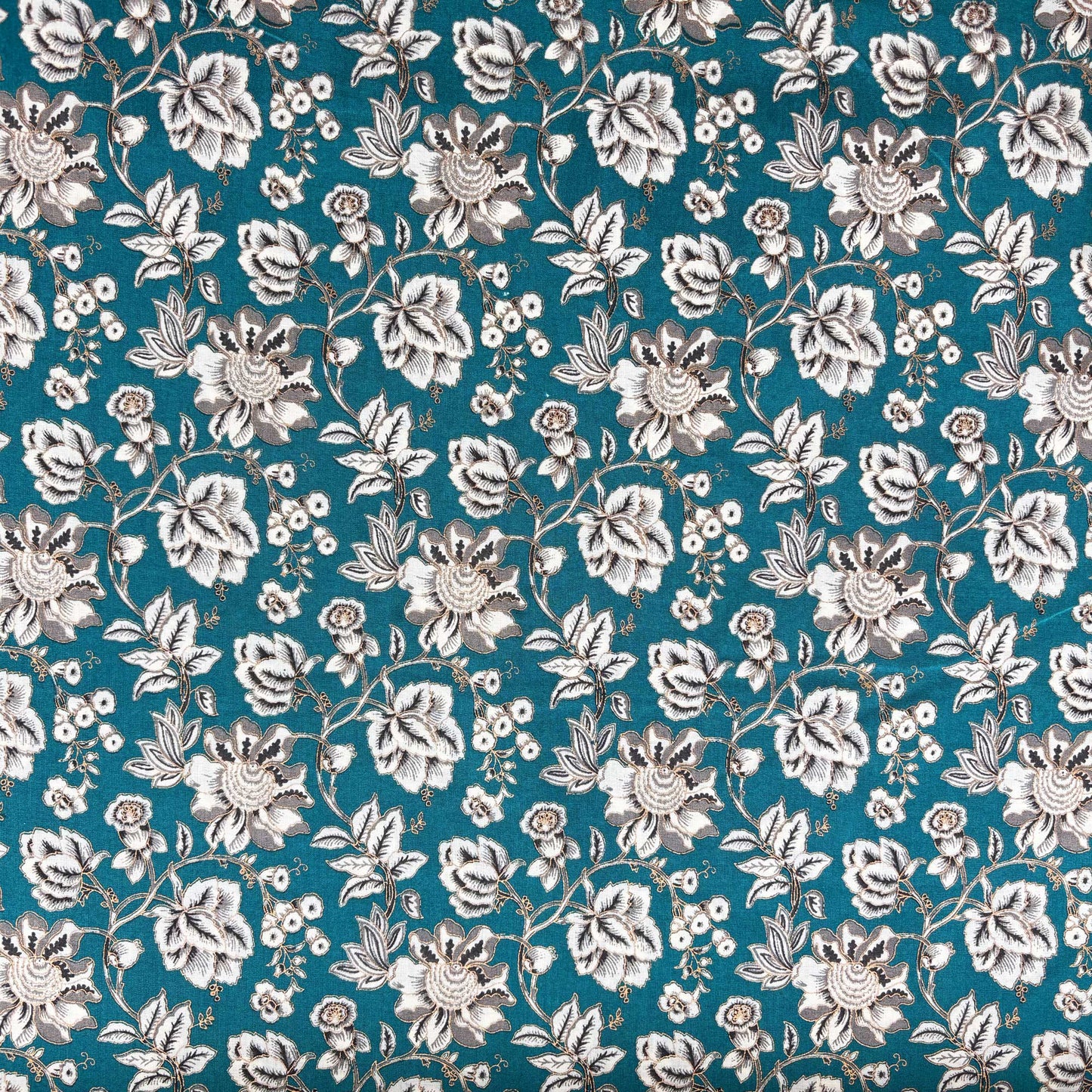 Green Floral Foil Print Cotton Fabric PB-23771