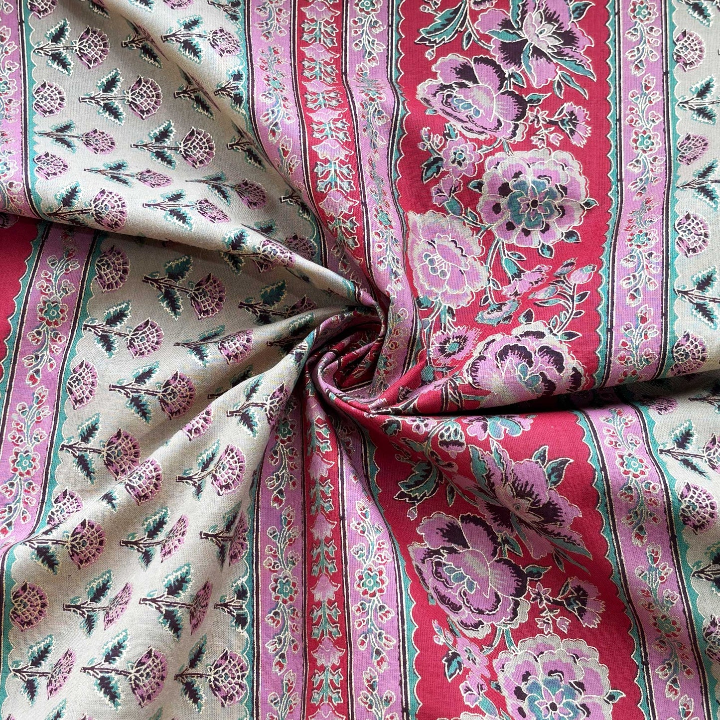 Red Floral Foil Print Cotton Fabric PB-23774