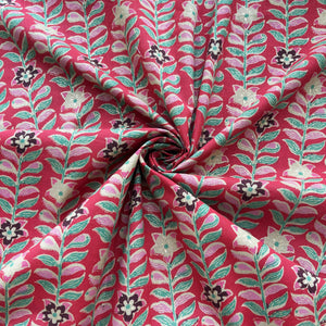 Red Floral Foil Print Cotton Fabric PB-23781
