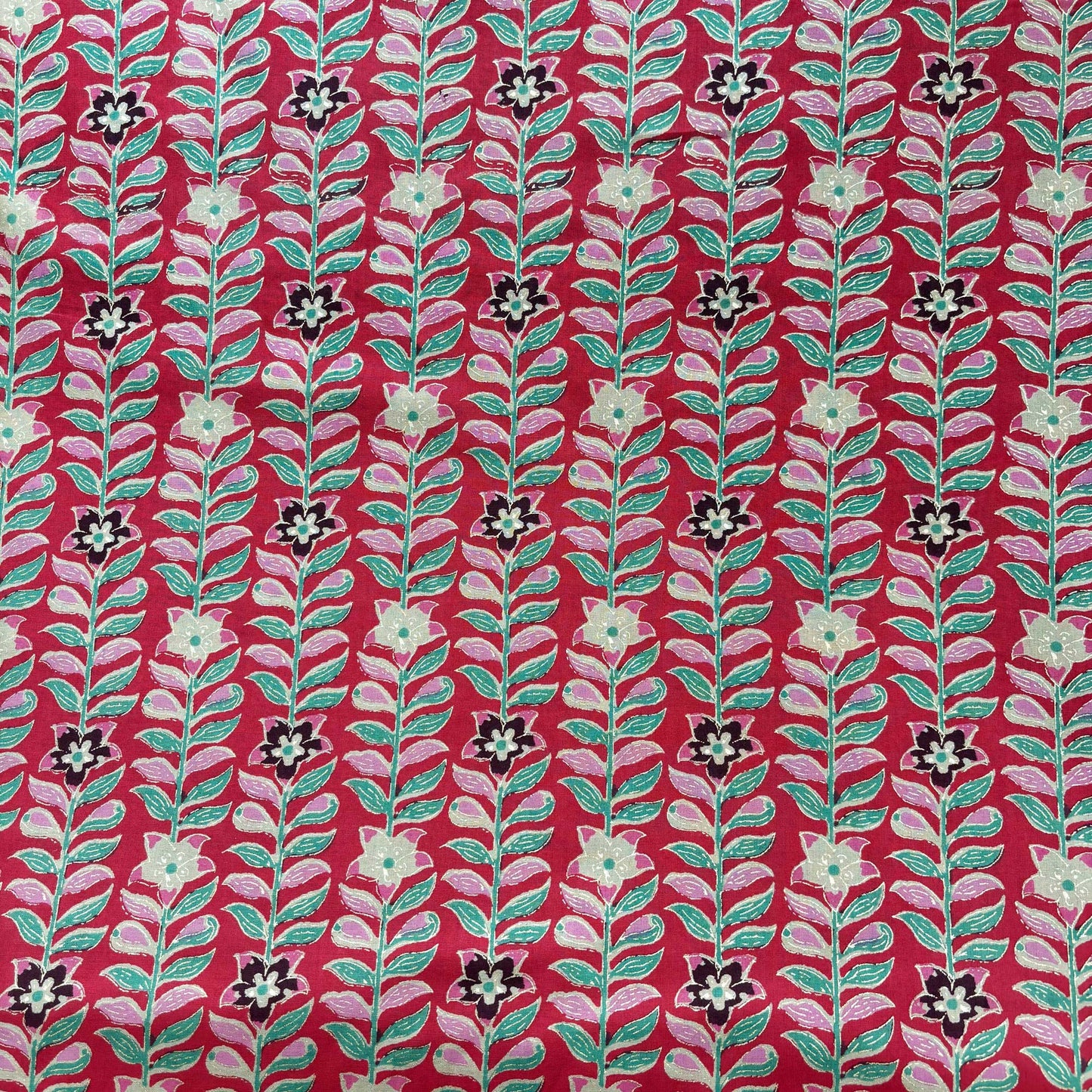 Red Floral Foil Print Cotton Fabric PB-23781