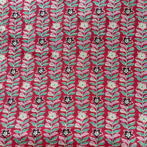 Red Floral Foil Print Cotton Fabric PB-23781