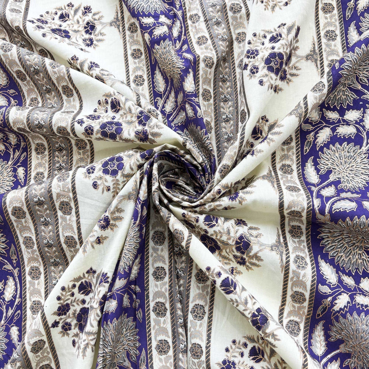 Purple Floral Foil Print Cotton Fabric PB-23782