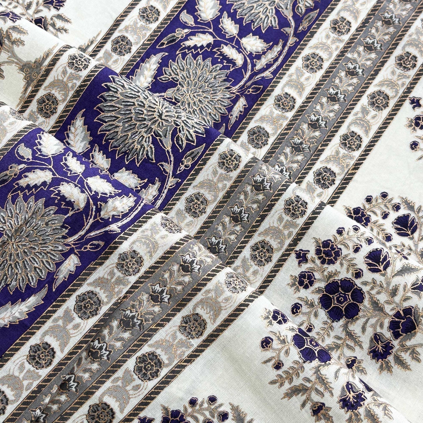 Purple Floral Foil Print Cotton Fabric PB-23782