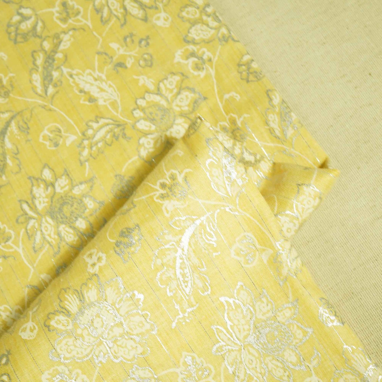 Yellow Floral Print Lurex Cotton Fabric PB-23791