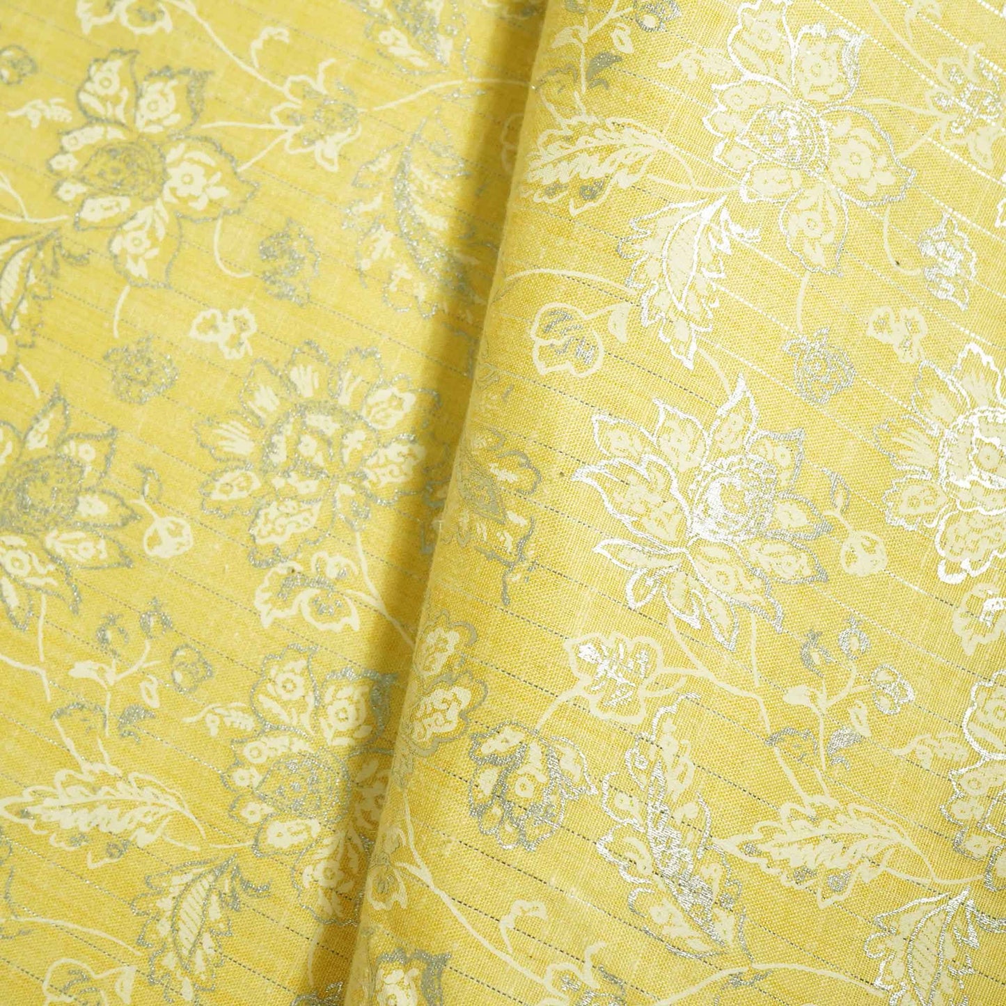 Yellow Floral Print Lurex Cotton Fabric PB-23791