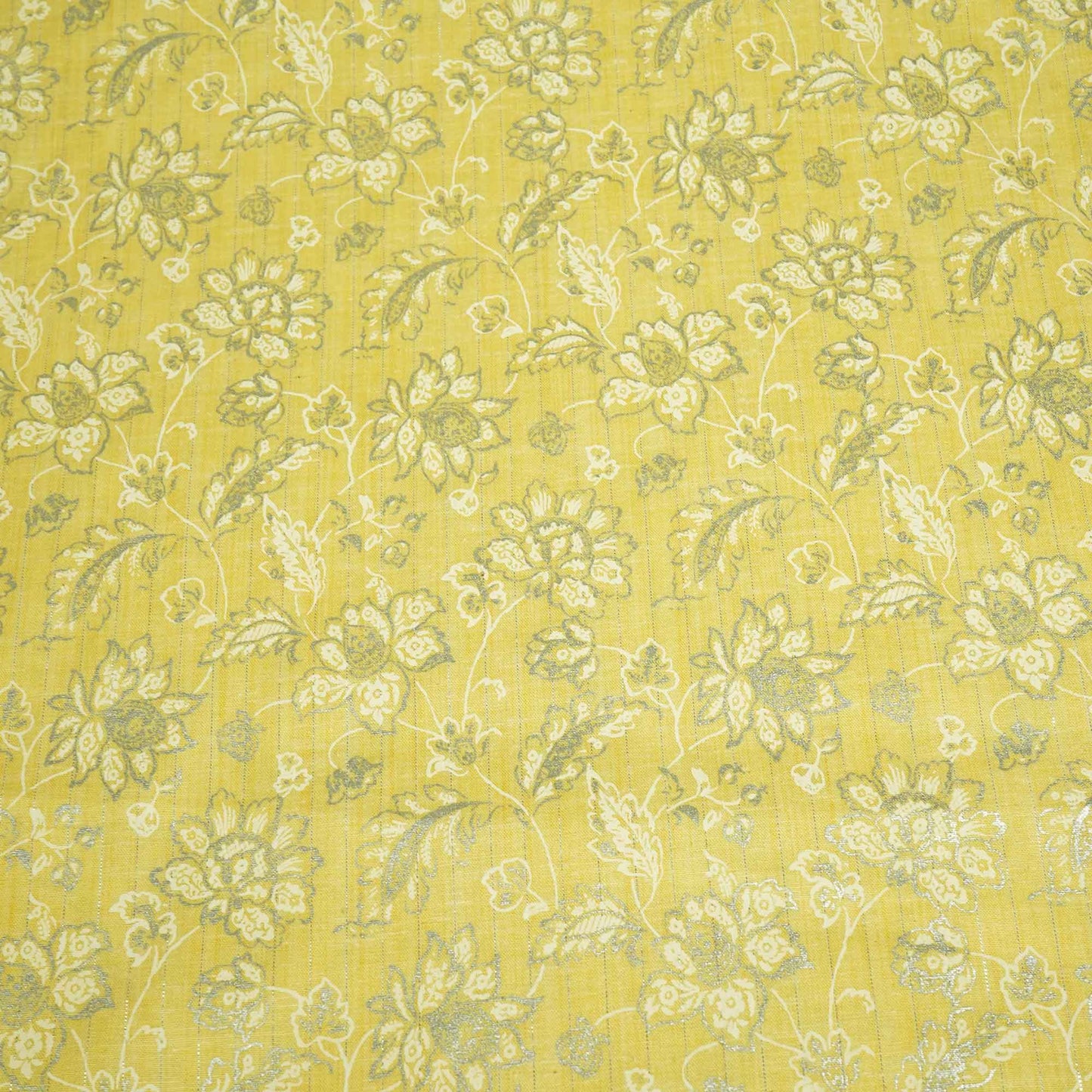 Yellow Floral Print Lurex Cotton Fabric PB-23791