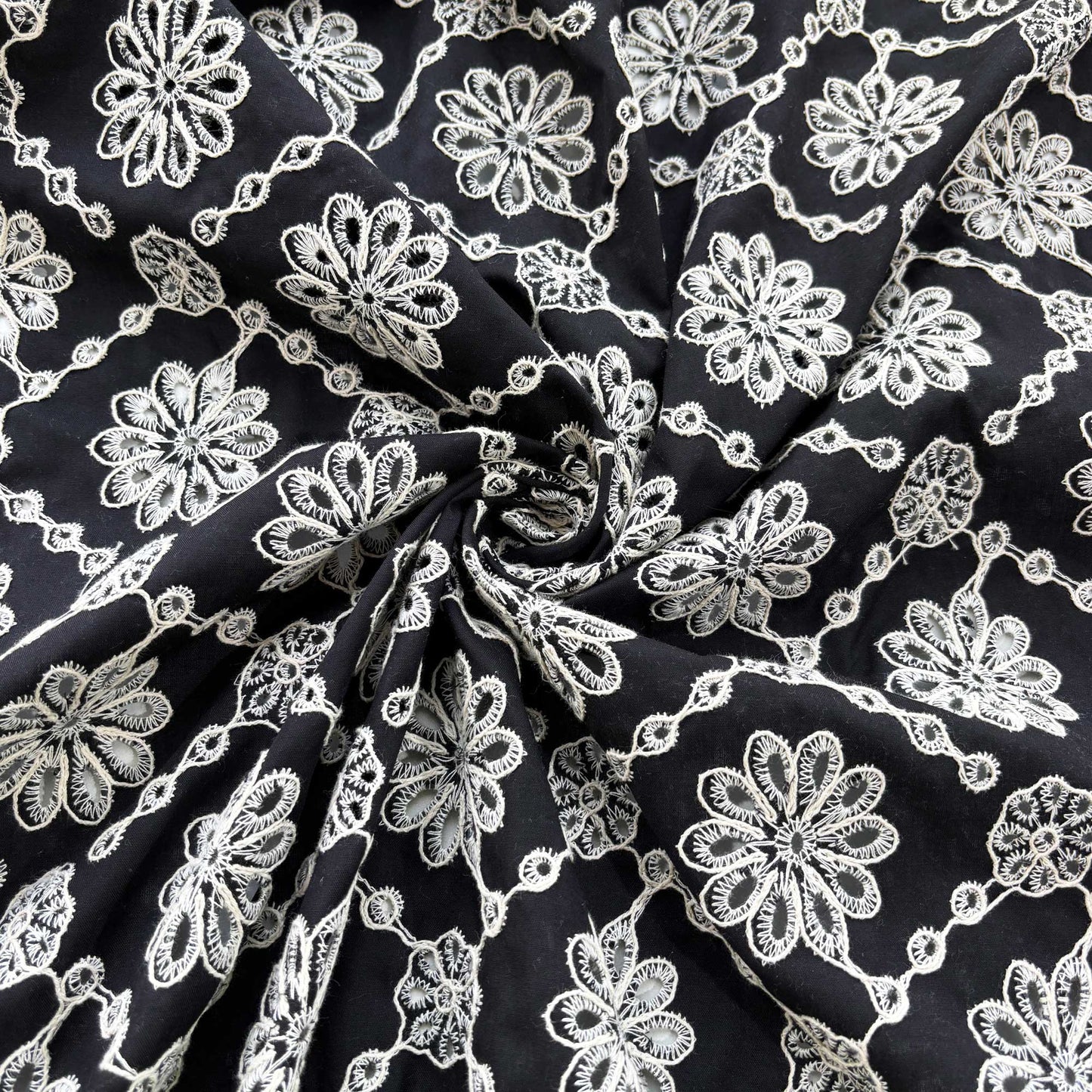 Black Schiffli Embroidery Cotton Fabric DVT-23816
