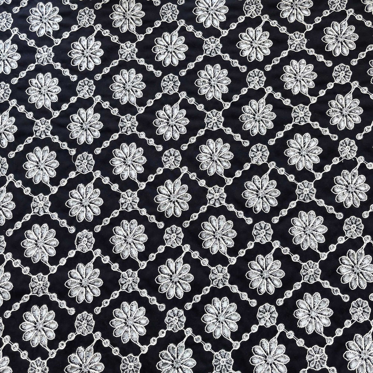 Black Schiffli Embroidery Cotton Fabric DVT-23816