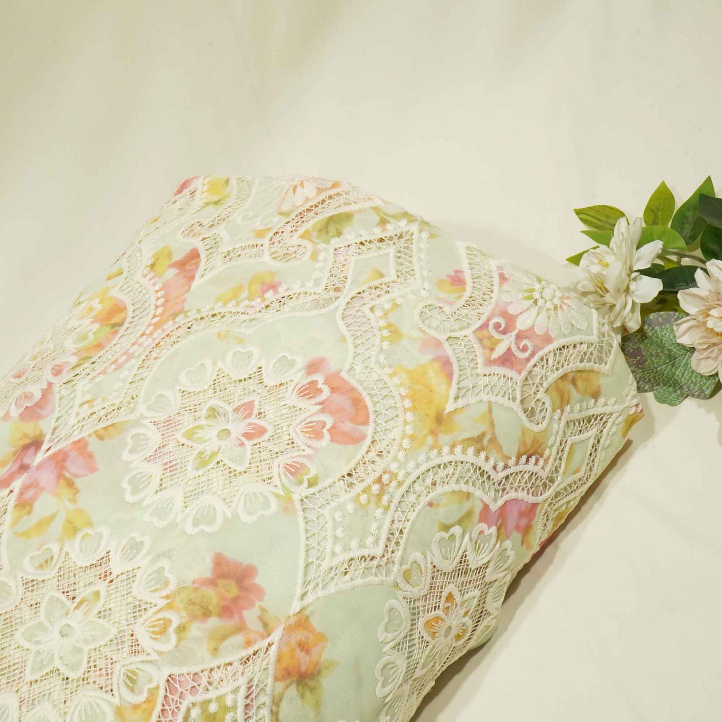 Green Floral Schiffli Embroidery Georgette Fabric DVT-23818