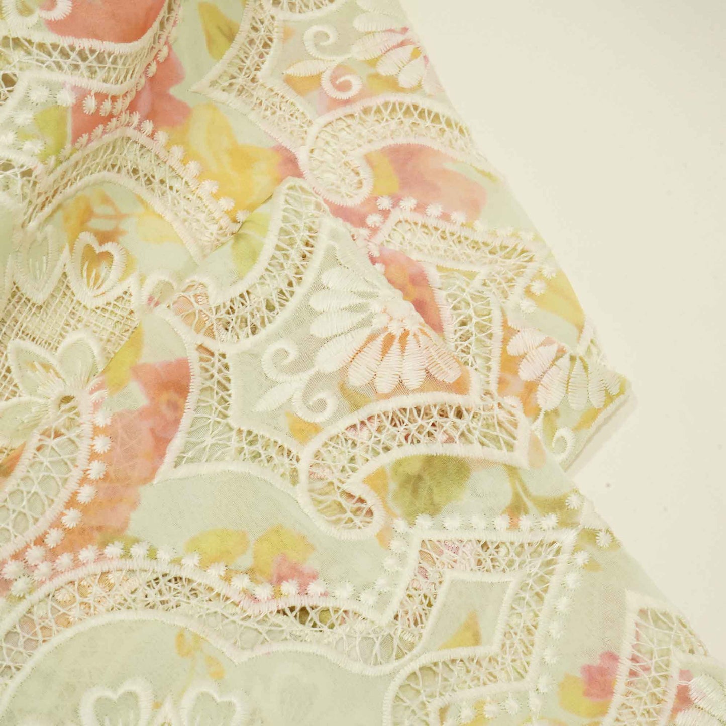 Green Floral Schiffli Embroidery Georgette Fabric DVT-23818