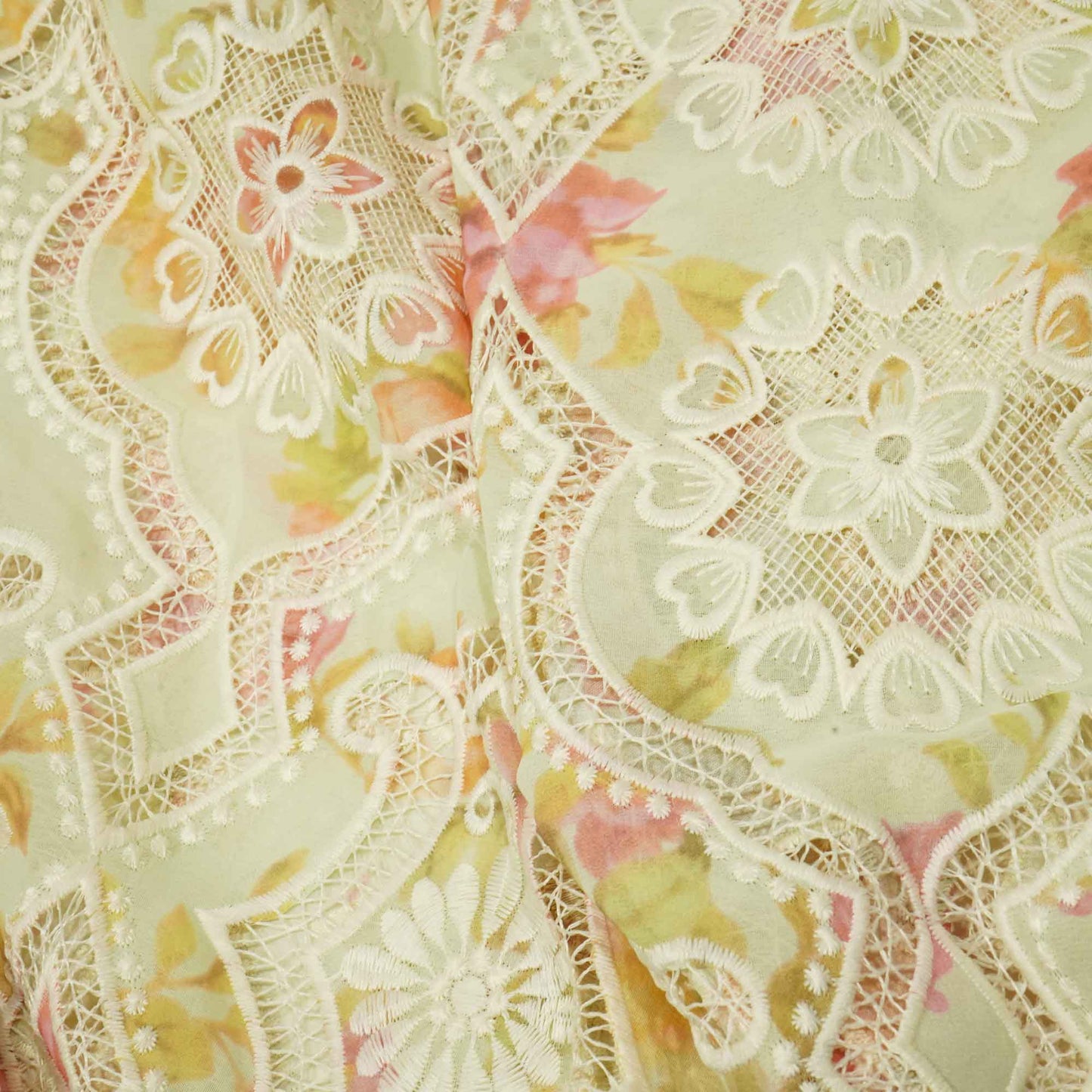 Green Floral Schiffli Embroidery Georgette Fabric DVT-23818