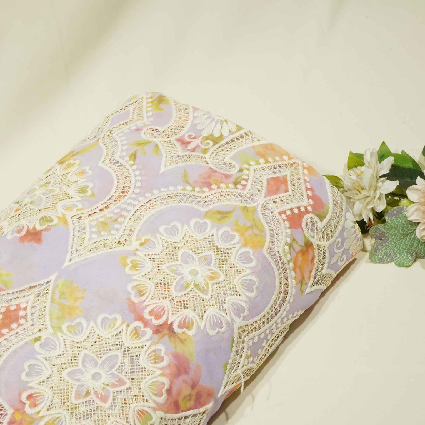 Lavender Floral Schiffli Embroidery Georgette Fabric DVT-23819
