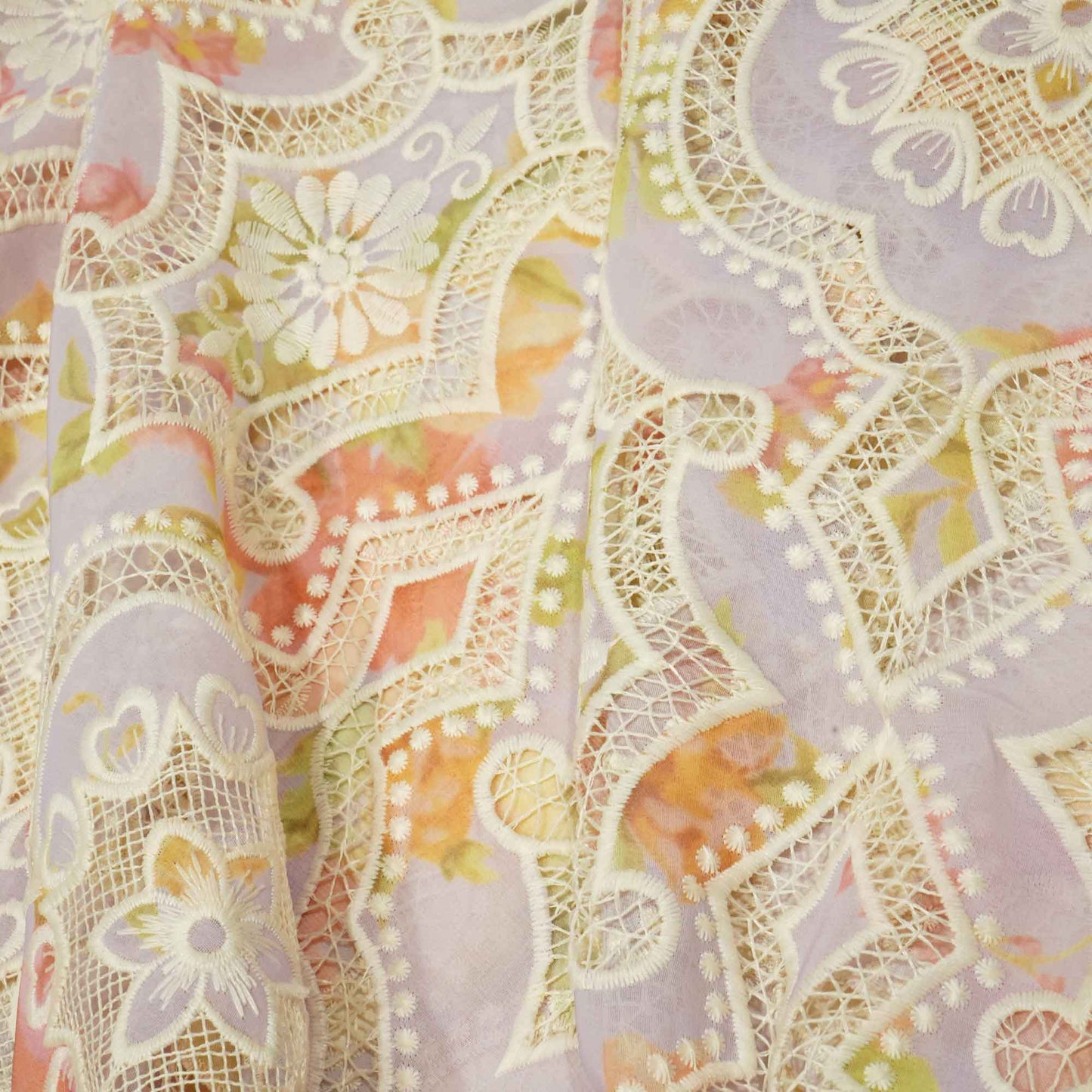 Lavender Floral Schiffli Embroidery Georgette Fabric DVT-23819