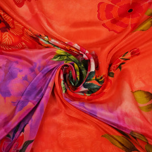 Red & Purple Floral Print Crepe Fabric MTF-23839