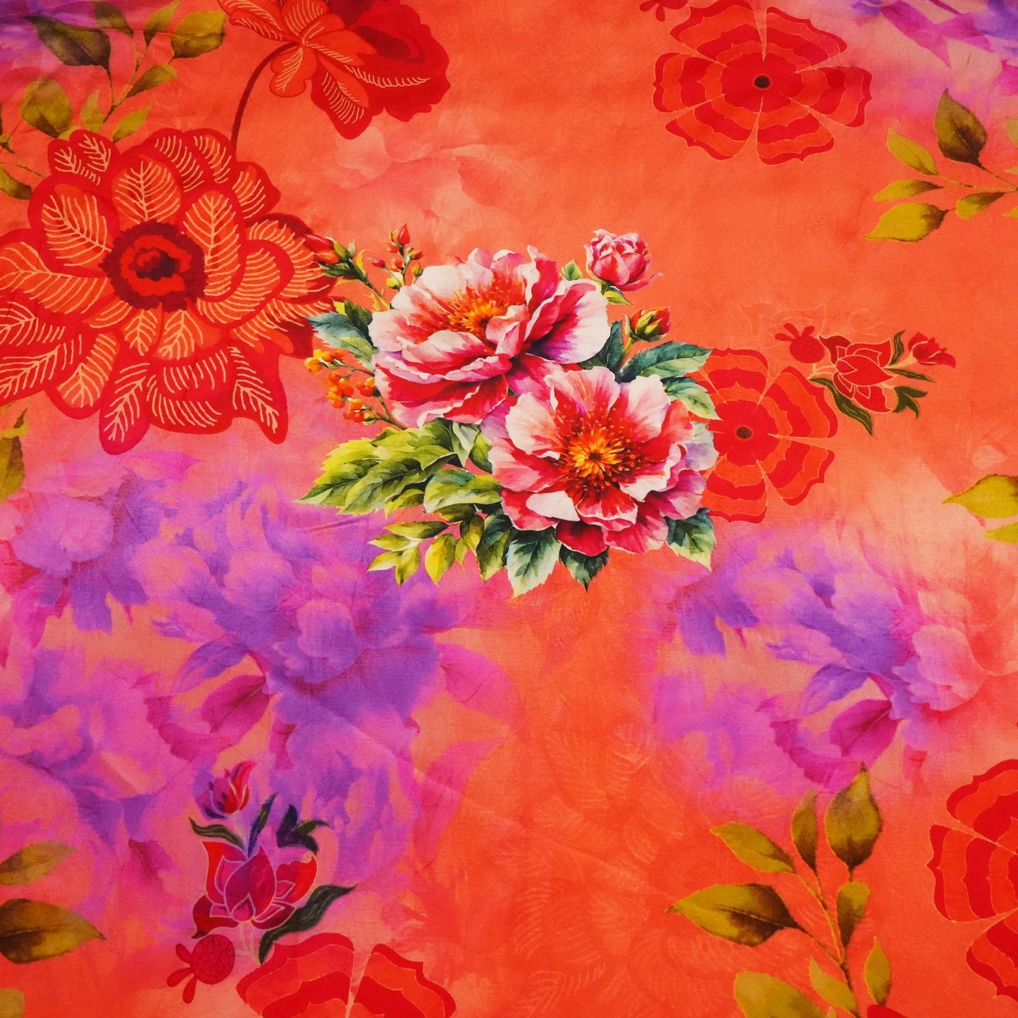 Red & Purple Floral Print Crepe Fabric MTF-23839