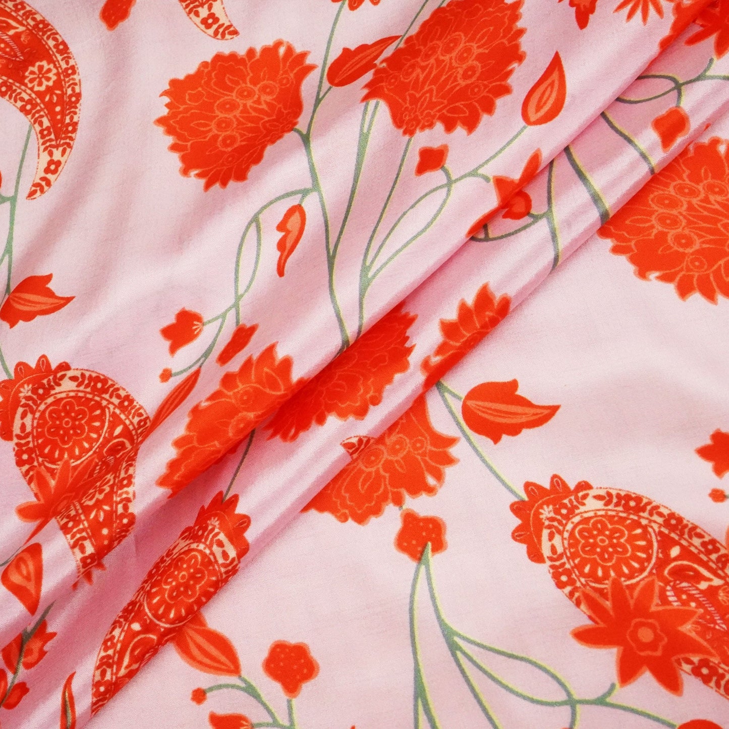Pink & Red Paisley Print Crepe Fabric MTF-23843