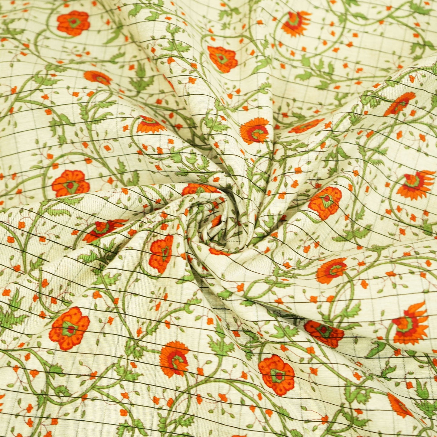 Off White & Orange floral Print Cotton Jacquard Fabric SCF-23850