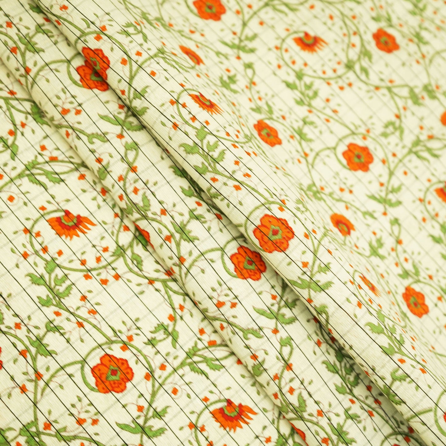 Off White & Orange floral Print Cotton Jacquard Fabric SCF-23850