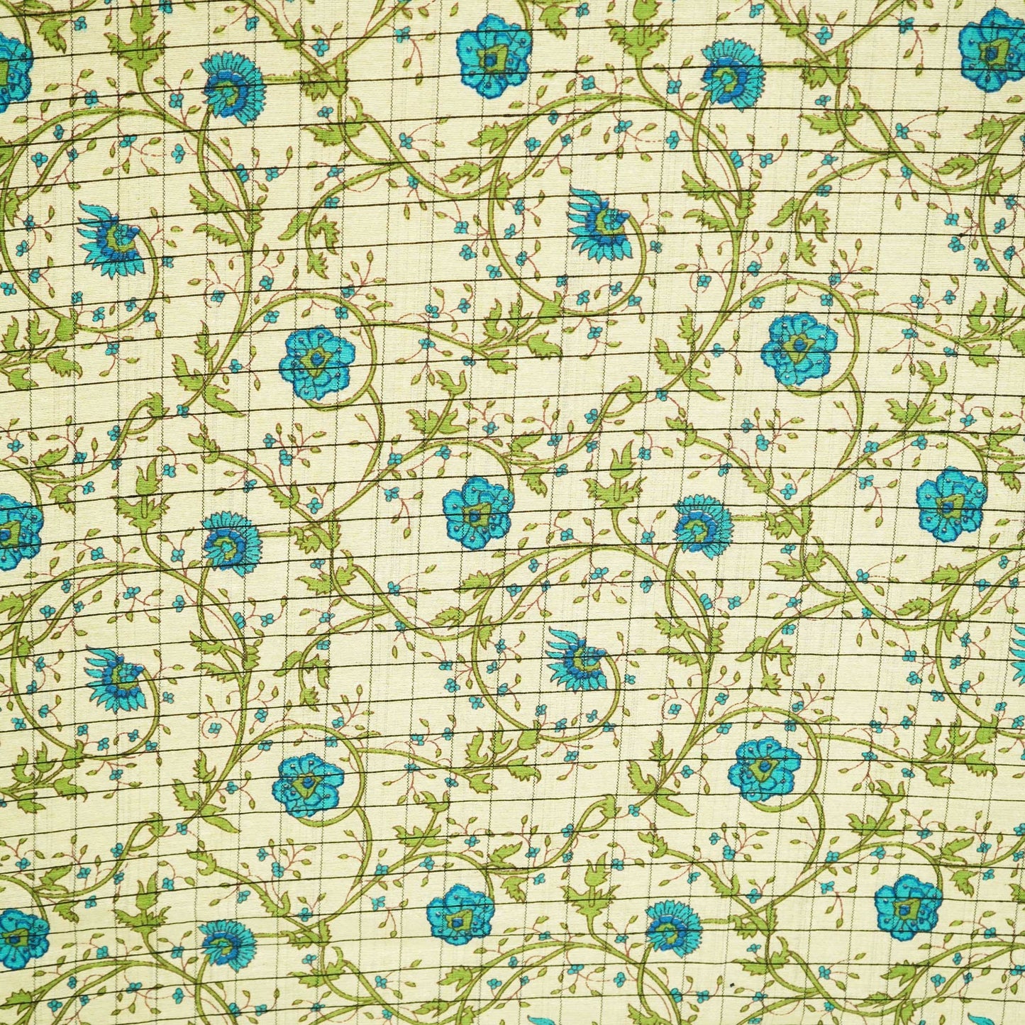 Off White & Sky Blue floral Print Cotton Jacquard Fabric SCF-23854
