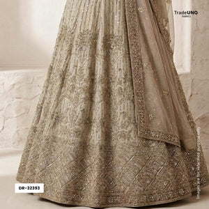 Off White Mughal Bird & Floral Jaal Embroidery Georgette Fabric DR-32393 - TradeUNO