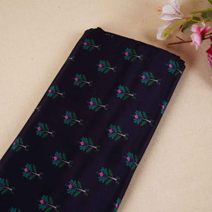 Navy Blue Floral Print Crepe Fabric MT-28240 - TradeUNO