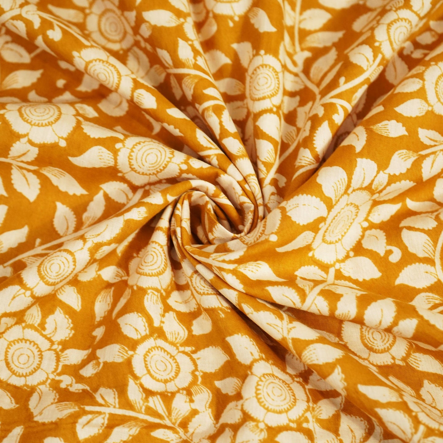 Mustard Floral Bagru Print Cotton Fabric SCF-24218