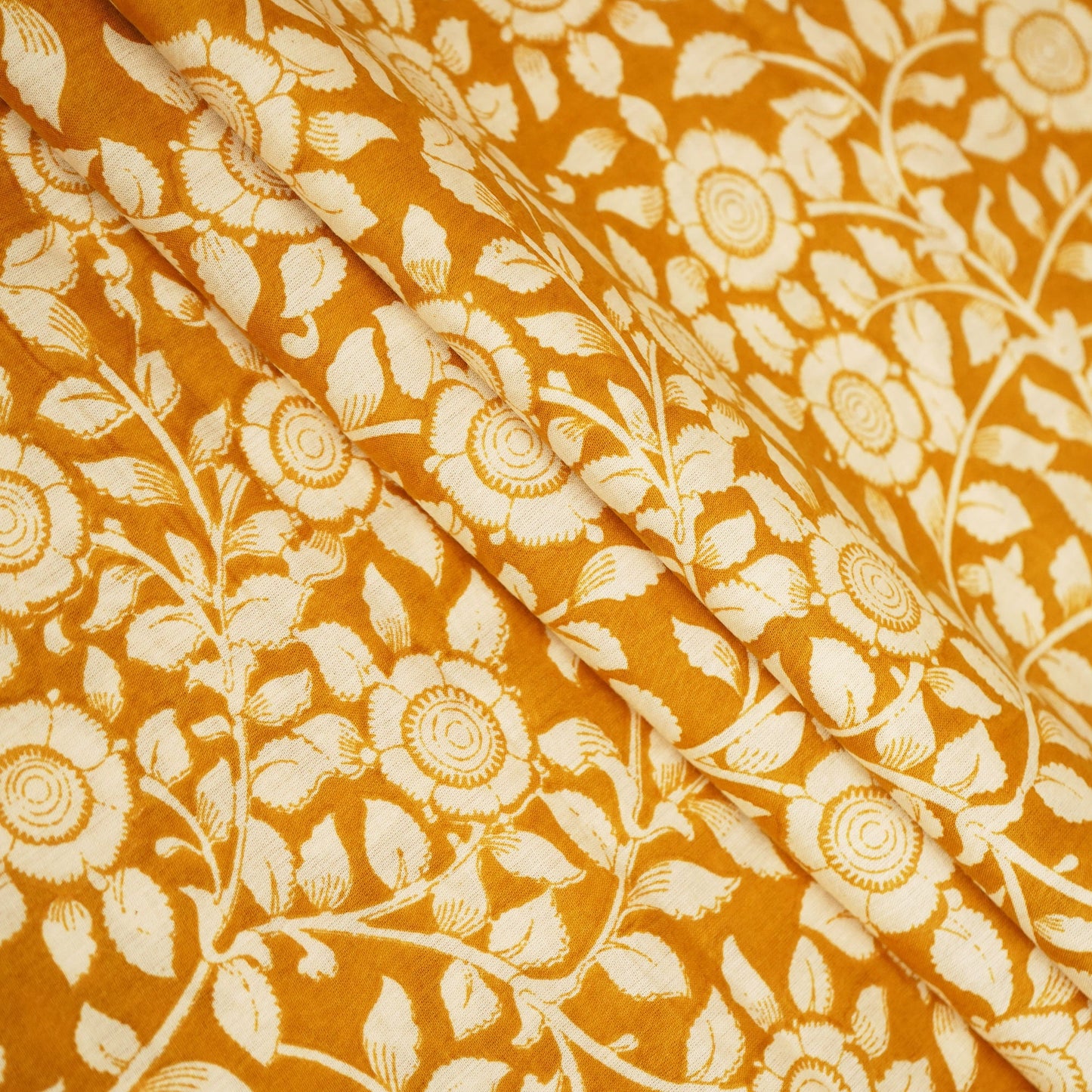 Mustard Floral Bagru Print Cotton Fabric SCF-24218
