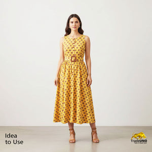 Yellow Floral Print Cotton Fabric 24243 - TradeUNO