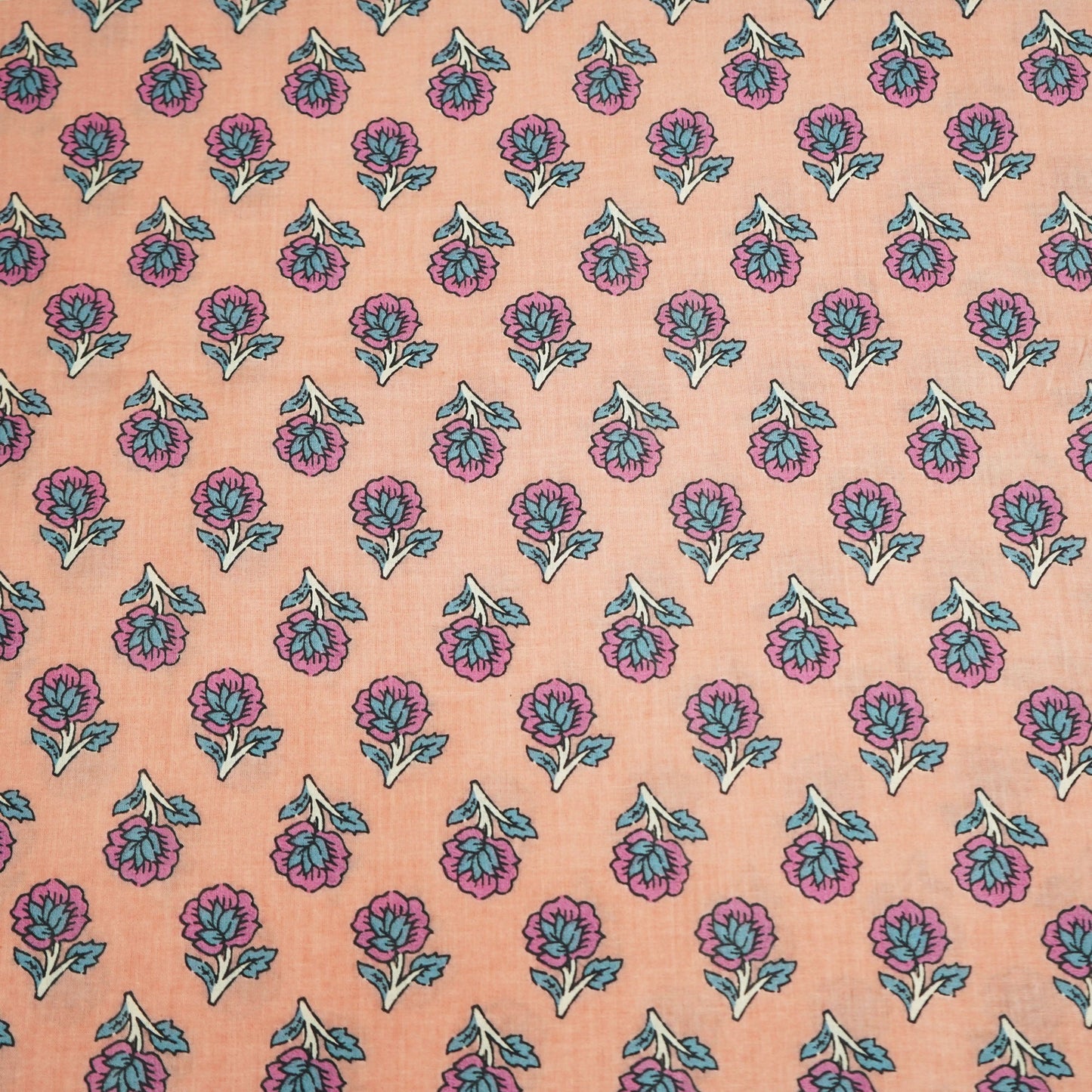 Peach Handblock Print Cotton Fabric HP-24250