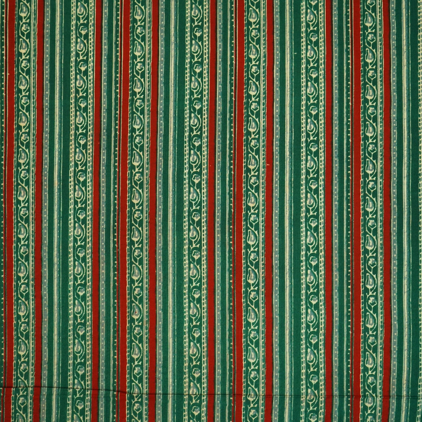 Dark Green Stripes Print Cotton Fabric HP-24269