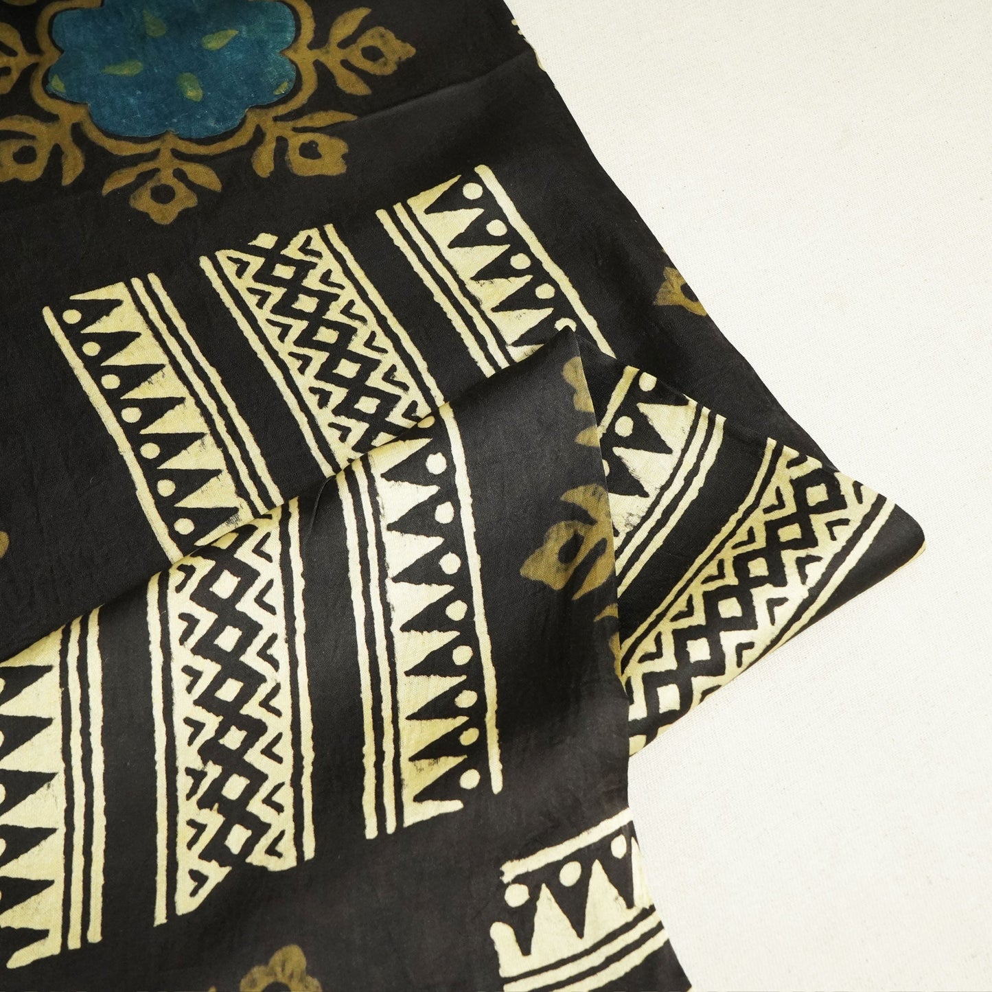 Black & Cream Abstract Ajrakh Print Modal Satin Fabric ASK-24328