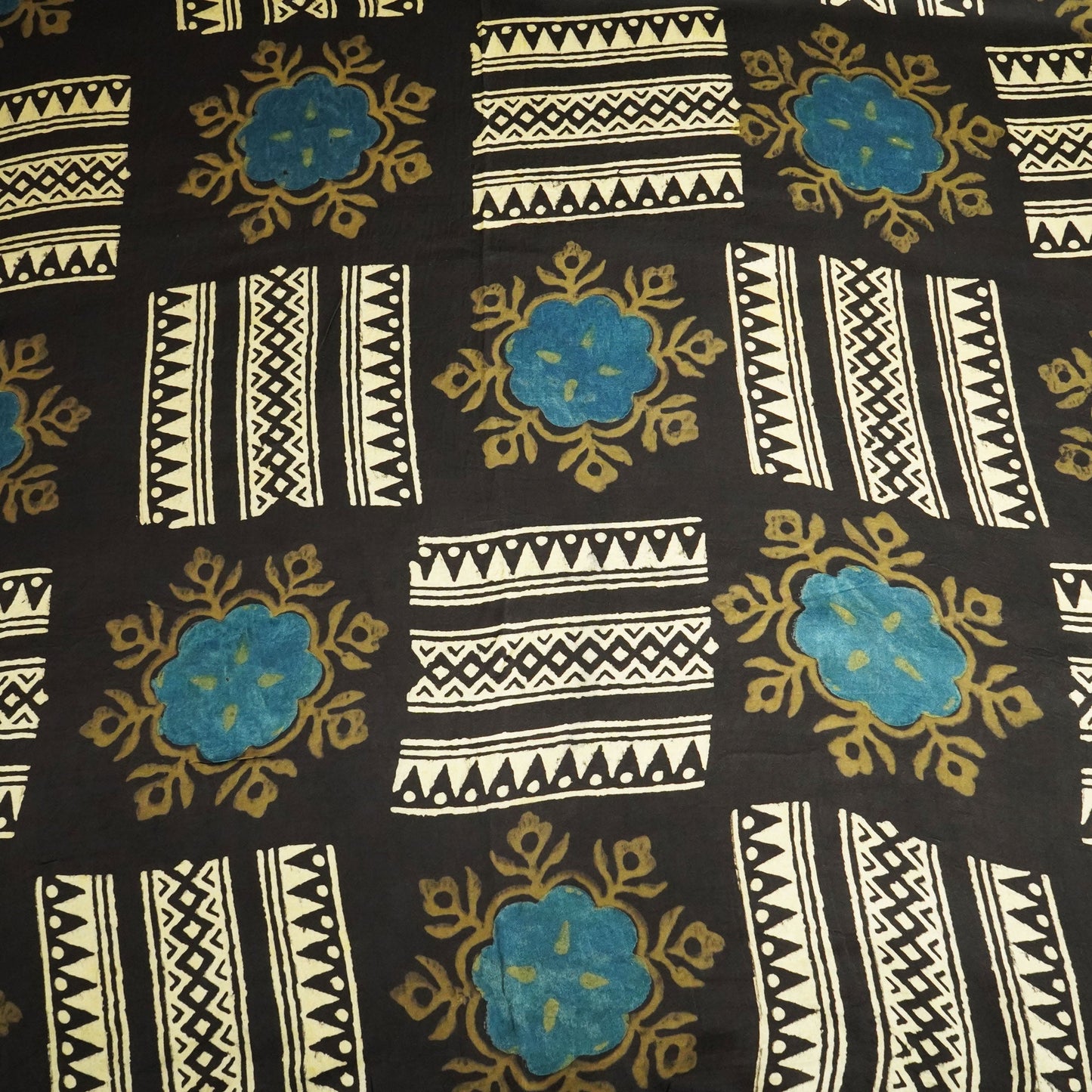 Black & Cream Abstract Ajrakh Print Modal Satin Fabric ASK-24328