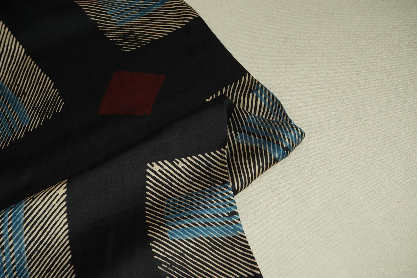 Black Abstract Ajrakh Print Modal Satin Fabric ASK-24346
