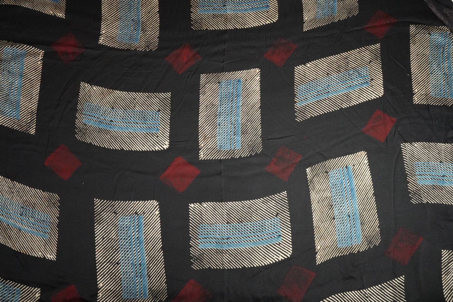 Black Abstract Ajrakh Print Modal Satin Fabric ASK-24346