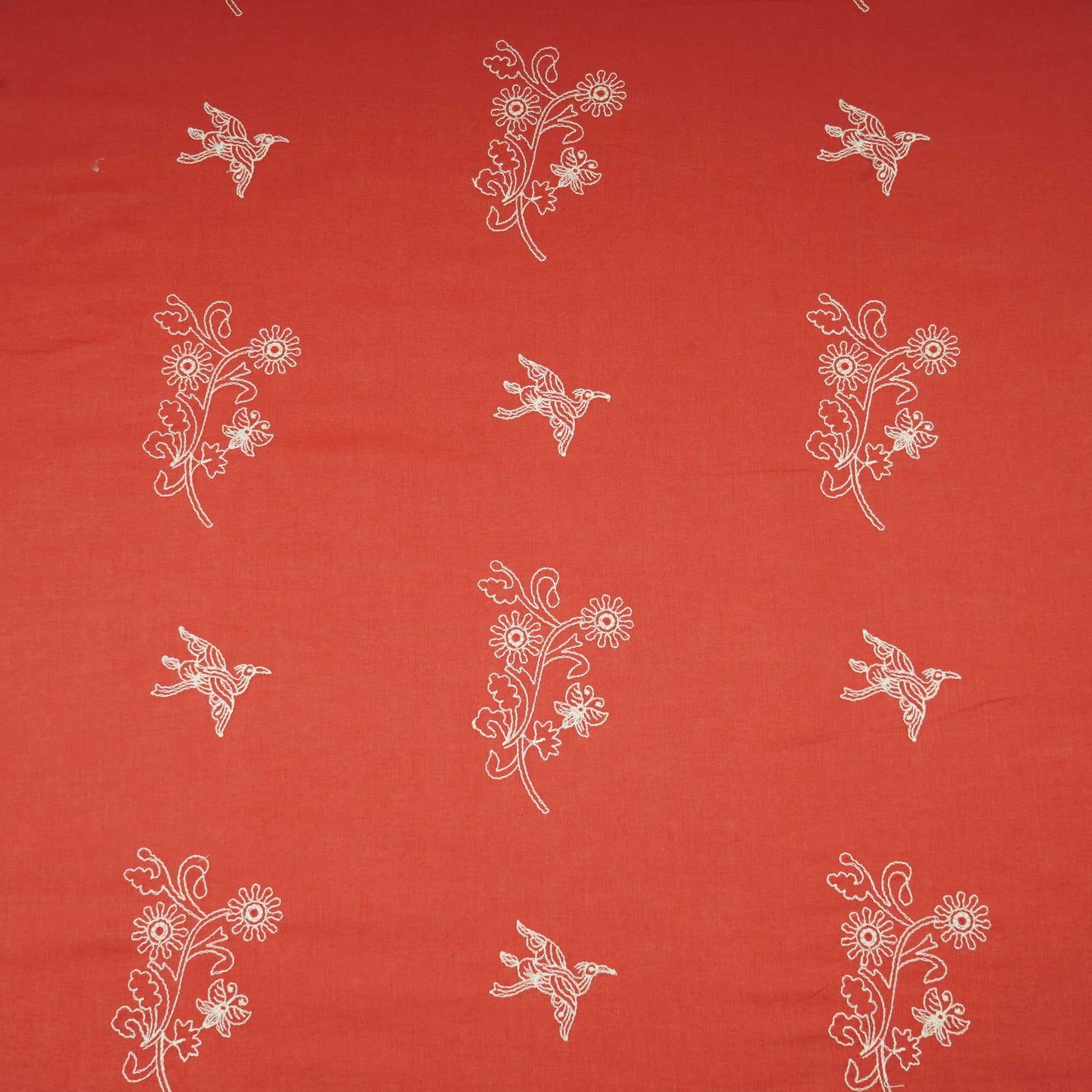 Rust Orange Thread Embroidery Chanderi Fabric WI-24366