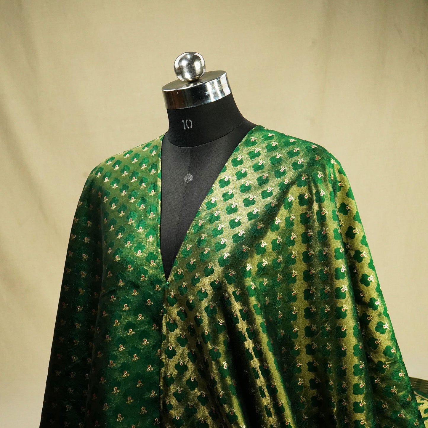Dark Green Mina Booti Dupian Silk Tissue YF-24377