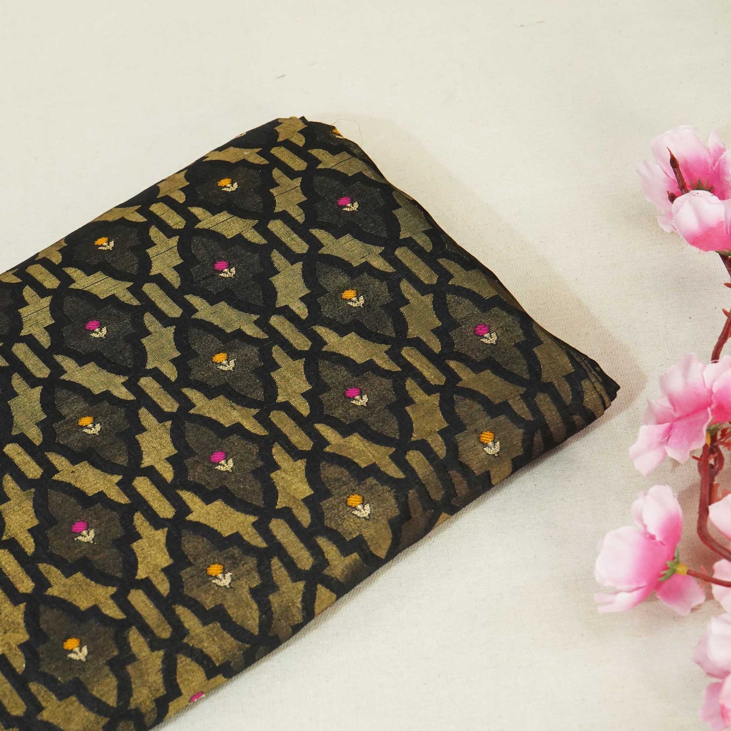 Black Mina Booti Dupian Silk Tissue YF-24379