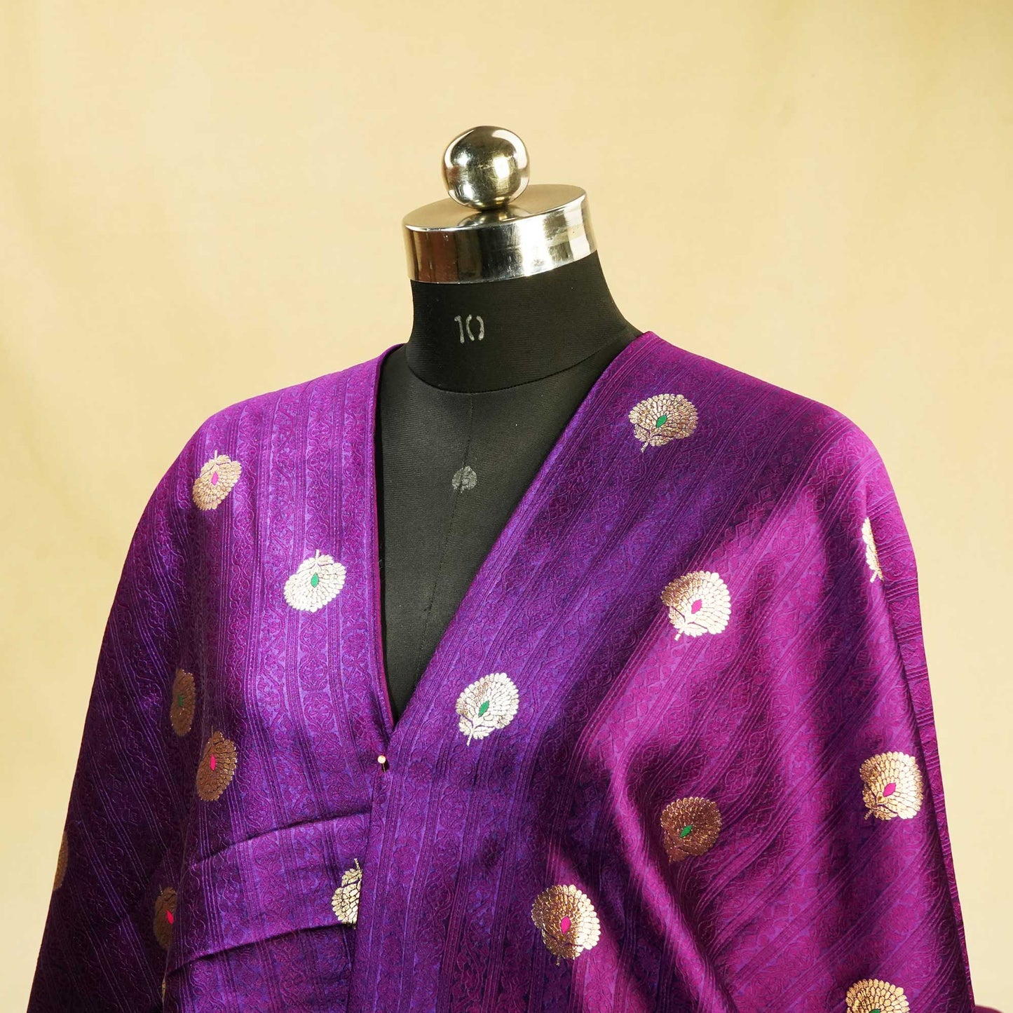 Dark Purple & Pink Mina Booti Texture Dupion Silk YF-24405