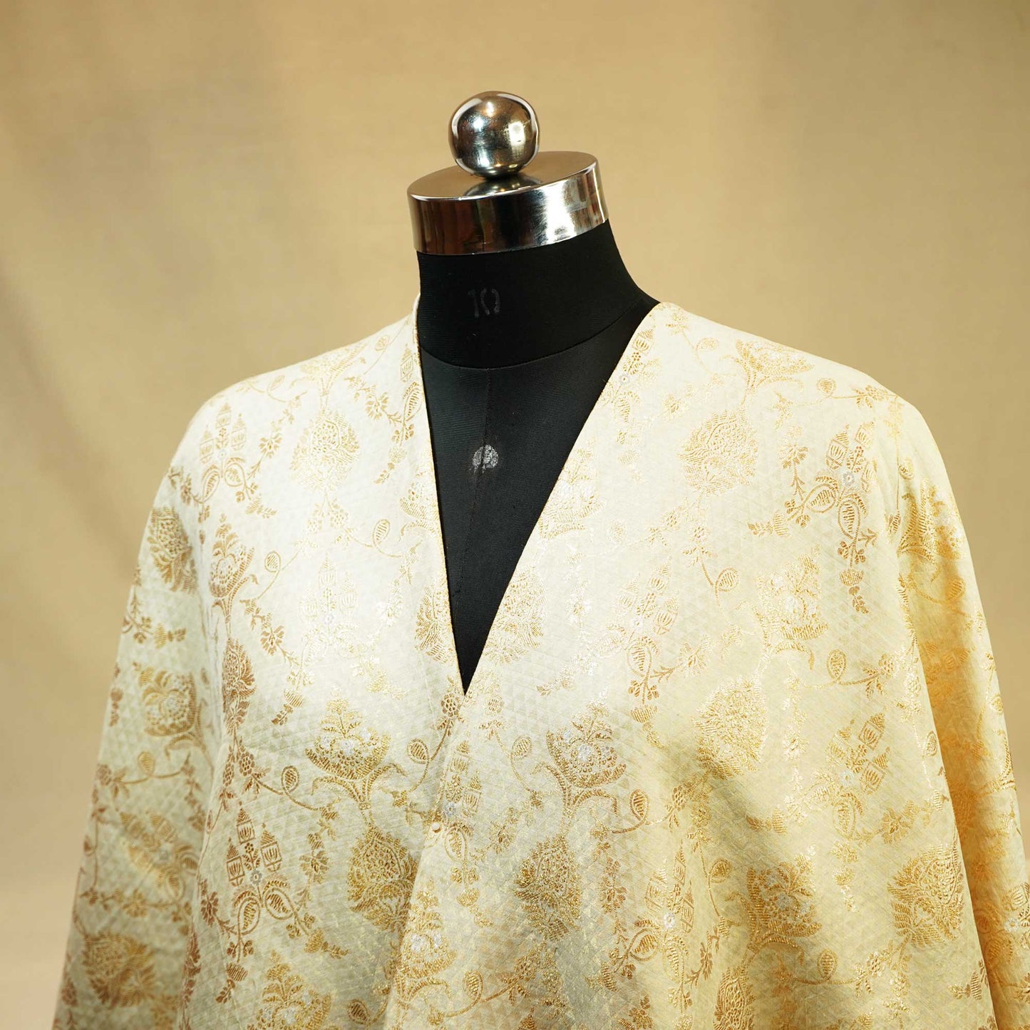 Off White & Golden Rupa Jaal Rangkat Munga Silk Tissue YF-24431