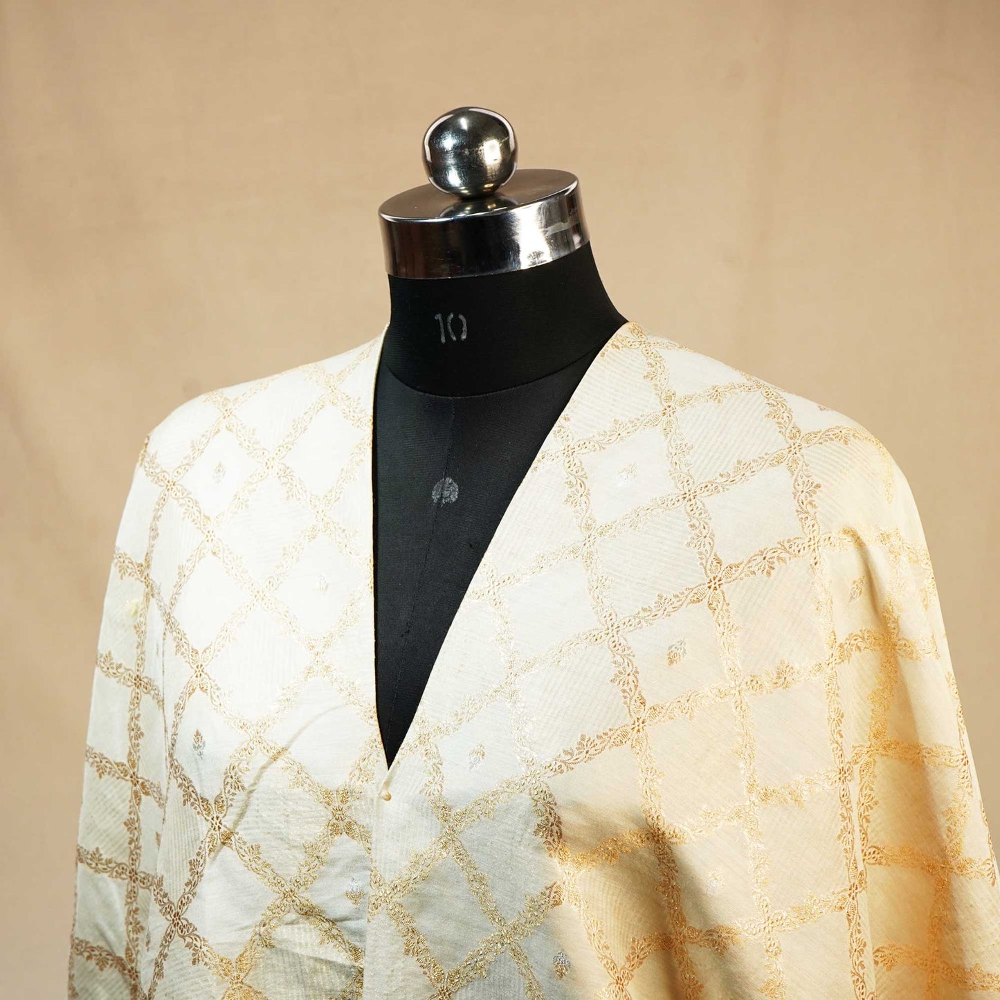 Off White & Golden Rupa Jaal Rangkat Munga Silk Tissue YF-24433