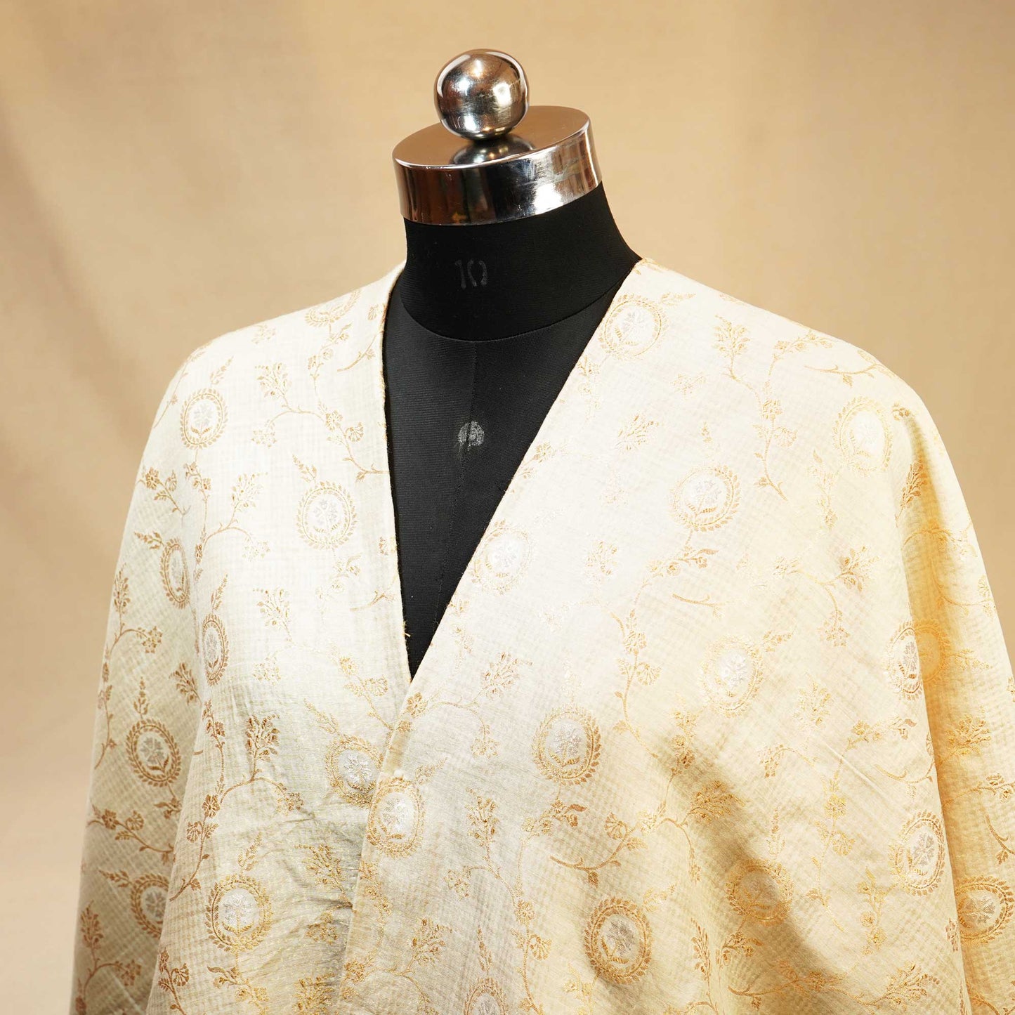 Off White & Golden Rupa Jaal Rangkat Munga Silk Tissue YF-24434