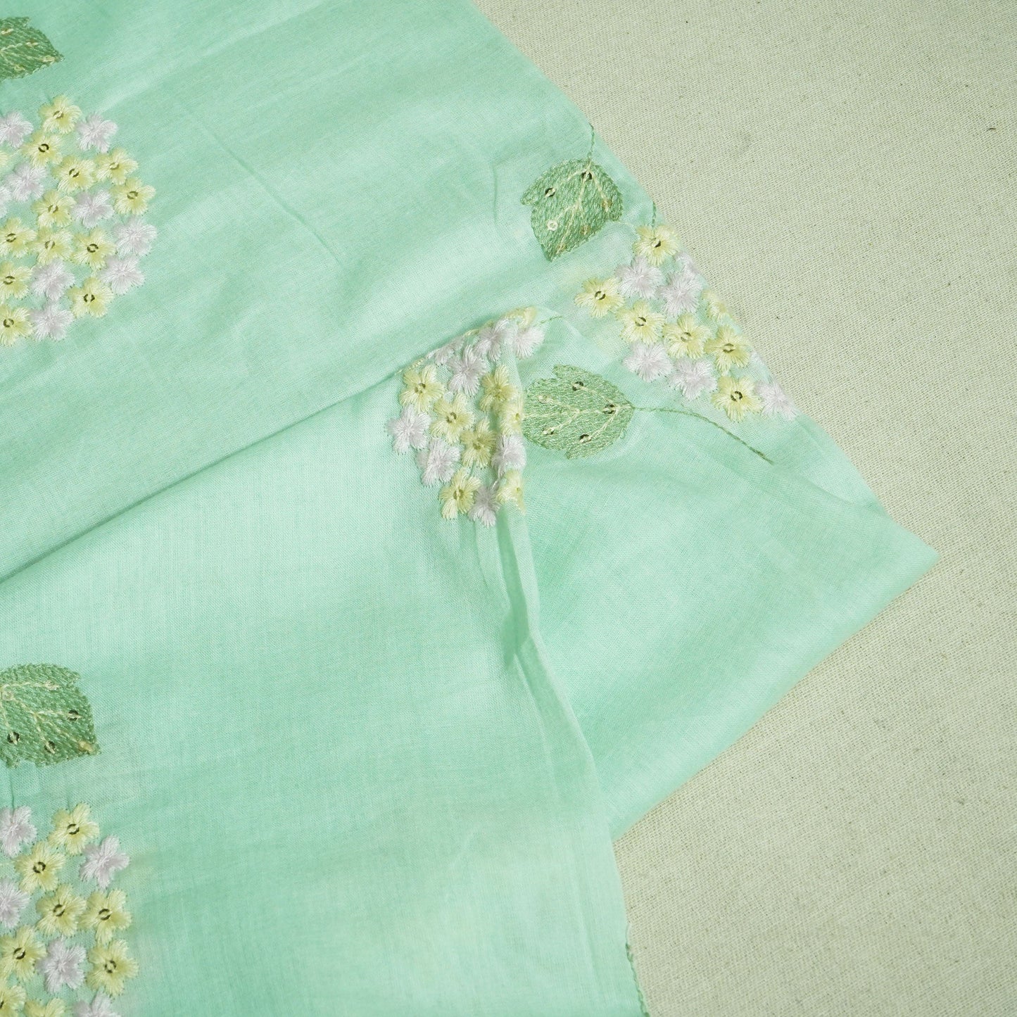 Sea Green Sequins Thread Embroidery Chanderi Fabric WI-24490