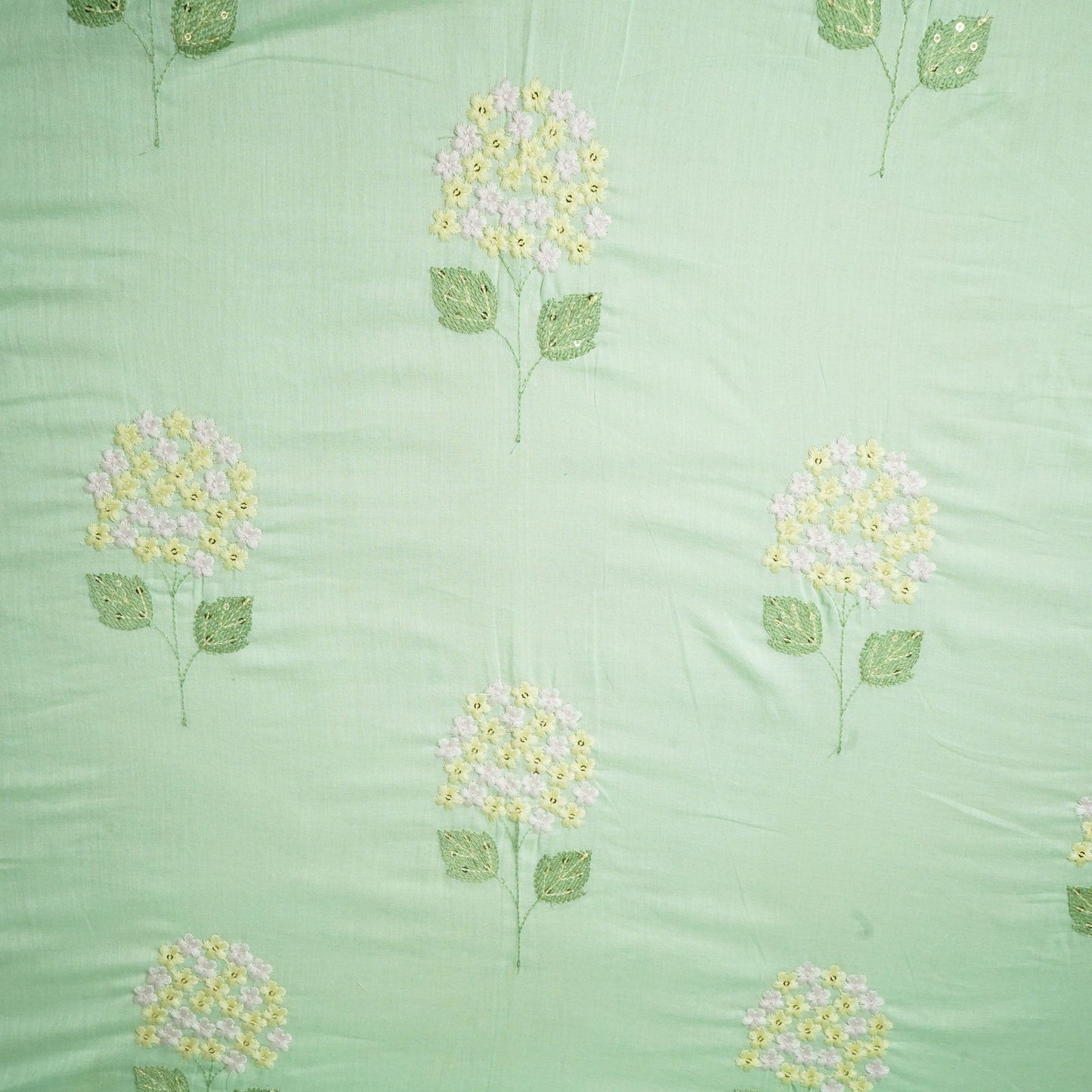 Sea Green Sequins Thread Embroidery Chanderi Fabric WI-24490