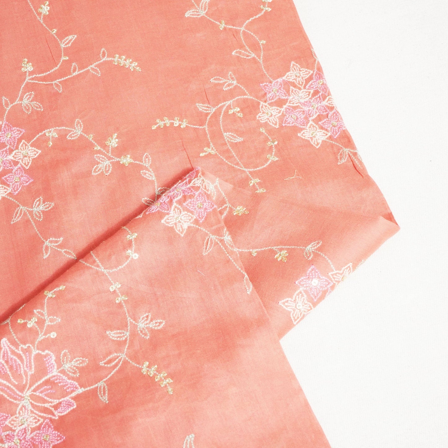 Brick Red Sequins Thread Embroidery Chanderi Fabric WI-24493