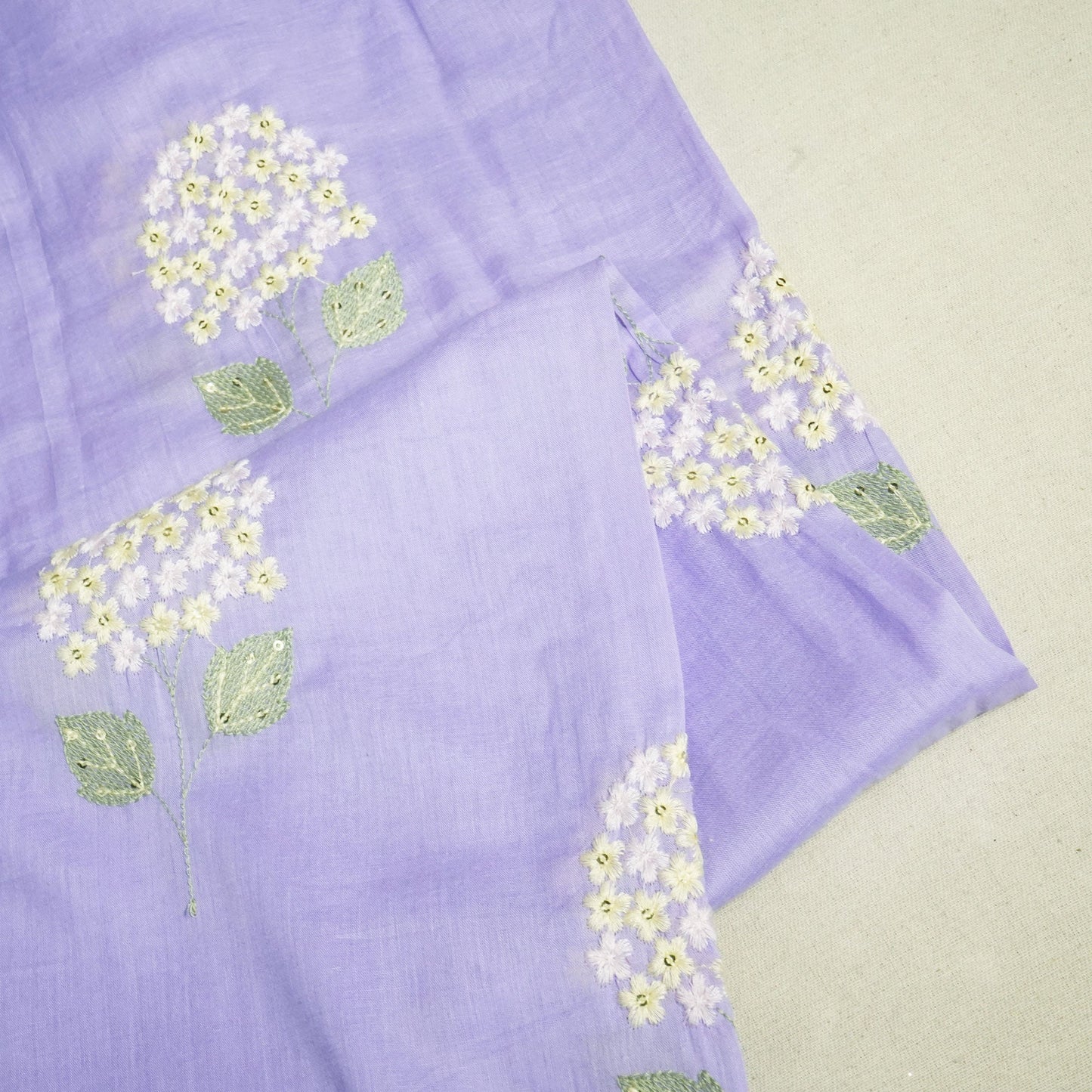 Purple Sequins Thread Embroidery Chanderi Fabric WI-24495